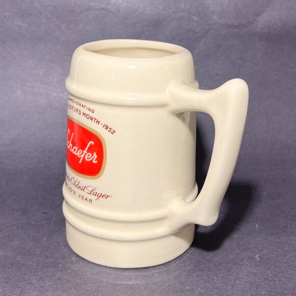 Vtg Schaefer Ceramic Pottery Beer Stein Mug Wheeling Ivory Barware Souvenir 50s - Picture 2 of 15